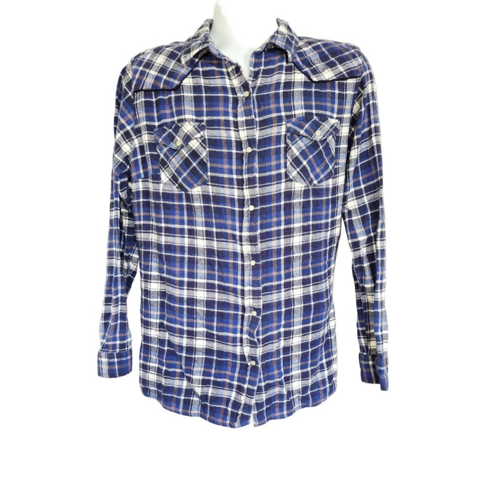 Vintage Canyon Guide Outfitters Plaid western earl snap XL Blue White flannel